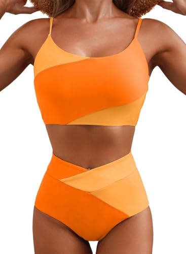 Image of Herseas Women 2 Piece High Waisted Bikini Sets Color Block Popular Swimsuit 2026 Summer Beach Best Bathing Suits
