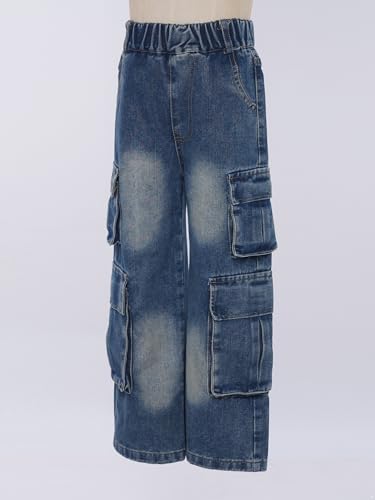 YiZYiF Girls' Jeans Vintage Denim Bottoms 4-14 Years Casual Wide Leg Baggy Pants Elastic Waist Streetwear2