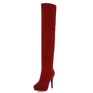 Sexy Over De Knie Laarzen, Vrouw Rood Suede 10cm Stiletto Puntige Slip-on Lange Laarzen Voor Dagelijks Leven, Feest…