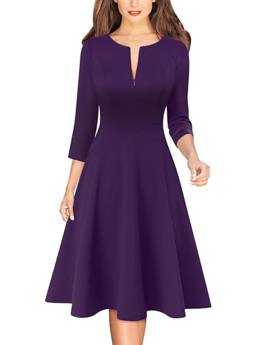 Image of VFSHOW Womens Work Business Office Front Zipper Slim Church A-Line Dress