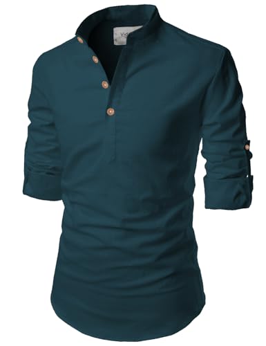 Image of Vida Loca Full Sleeve Mandarin Collor Cotton Casual Slim Fit Shirt for Men's