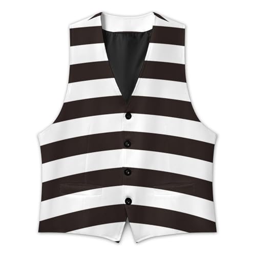 Black And White Horizontal Stripes Men's Suit Vest Slim Fit V-Ncek Waistcoat Business Casual Vest3