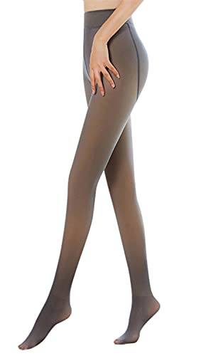 PETSBURG Slimming Legs Fake Translucent Warm Fleece Pantyhose - Womens Warm Fleece Lined Tights - Thermal Winter Leggings (Black-85g)