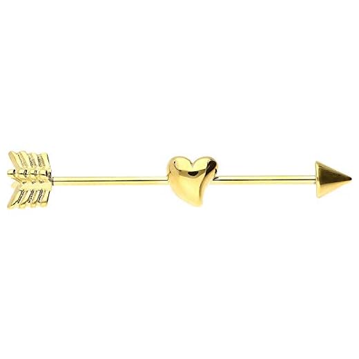 PIERCINGLINE kirurgisk stål Industrial öronpiercing | PFEIL + HERZ Barbell | öron – piercing – smycke | olika färger e rostfritt stål, colore: Guldfärgad, cod. SLX438-GO