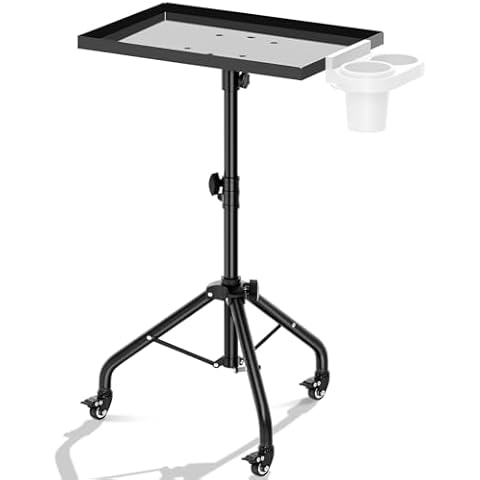 GZGDLJQ Black Salon Tray, Premium Iron Potable Tattoo Tray on Wheels, Adjustable Rolling Salon Tray with 360 Rotating Quiet Wheels for Hair Stylist Tattoo, SPA and Dental Tray Cover