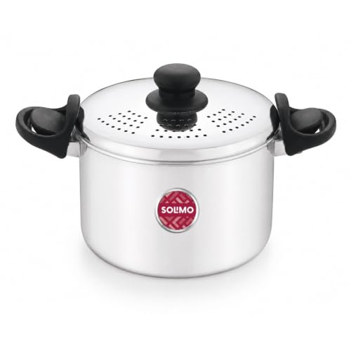 Image of Amazon Brand - Solimo SS Strainer Pot /Rice Pot 3.5L with Lock Handles | Induction Bottom Stainless Steel Cookware| Even Heat Distribution | Gas & Induction Compatible | Dishwasher Safe | BIS Certified