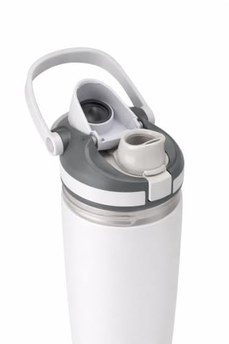 Image of Gym Water Bottle 30oz - Leak Proof Lock Lid, Matte Metallic Finish, Carry Handle, Durable Stainless Steel, Perfect for Workout & Sports (Ice White, 900 ML)