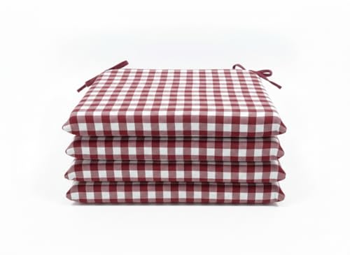 ZK ZuresKa Cojines Sillas Terraza 40x40 (4 cm Grosor Espuma Alta Densidad). Cojines Sillas Cocina. Cojines Sillas Comedor. Cojines Exterior. Desefundables y Lavables (Vichy_Granate)