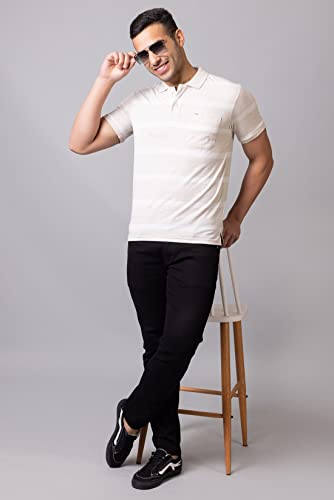 Image of PRORIDERS Half Sleeve Cotton Blend Fabric Collared Regular Fit Men's Polo Striper Tshirt with Pocket for Casual wear