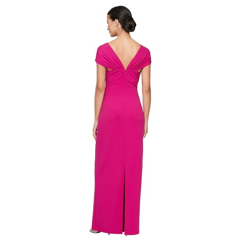 Image of Alex Evenings Women's Long Crepe Mother of The Bride Dress with Ruched Asymmetric Neckline & Embellishment, Formal Events