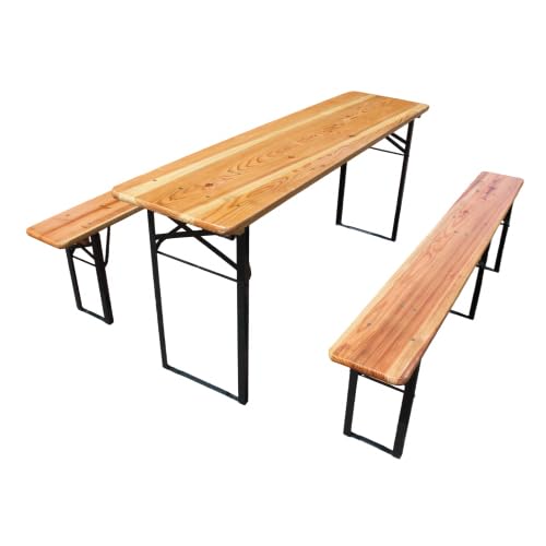 Set per panchina da birra con tavolo pieghevole, 3 pezzi, pieghevole, resistente alle intemperie, per terrazze e campeggio, legno di pino, 177 x 46 x 78 cm