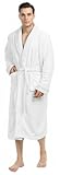 NY Threads Luxurious Mens Shawl Collar Fleece Bathrobe Spa Robe, Large/X-Large, White