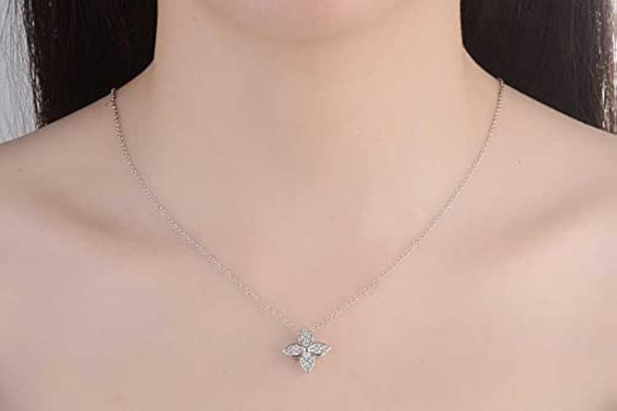 Floral Pendant Necklace with Zirconia Chain (Silver)