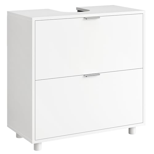 FORABAMB Meuble Salle de Bain, Meuble sous Lavabo ave 2 Grand Tiroirs, 4 Pieds en Bois,Montage Facile, Armoire Salle de Bain, Meuble sous Vasque pour Divers Types de Lavabos, 30 x 60 x 60 cm, Blanc