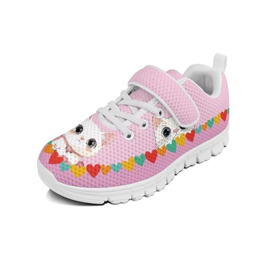Girls Boys Sneakers Kids Little Kid Tennis School Casual Walking Shoes Cute Cat Love Pattern White Sole
