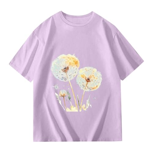 Kids Floral T-Shirt for Girls Dandelion Print Short Sleeve Blouse, Loose Fit Crew Neck Casual Summer Top | Toddler Tee2