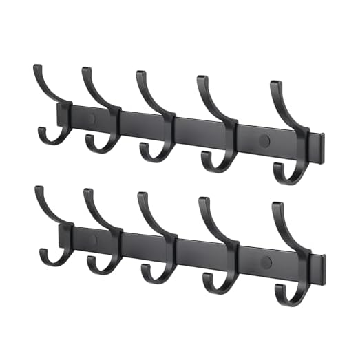 HOMENOVA Coat Rack Wall Mounted - 5 Double Hooks, Heavy Duty, Aeropace Grade Aluminum Alloy, Metal Coat Hook Hanger Entryway Bathroom (Matte Black, 5 Hooks - 2 Pack)