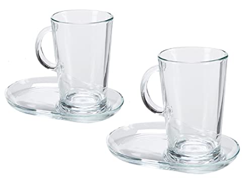 Set de 2 tazas con plata de cristal para desayuno, tazas de café con leche taza de cristal con asas (cristal-2) Set de 2 tazas con plata de cristal para desayuno, tazas de café con leche taza de cristal con asas (cristal-2)