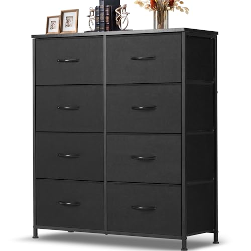 Image of DUMOS Dresser for Bedroom, 8 Storage Drawers, Tall Fabric Closet Chests Organizer Tower Furniture with Wooden Top Metal Frame for Clothes, Kids Room, Living Room, Hallway, Entryway