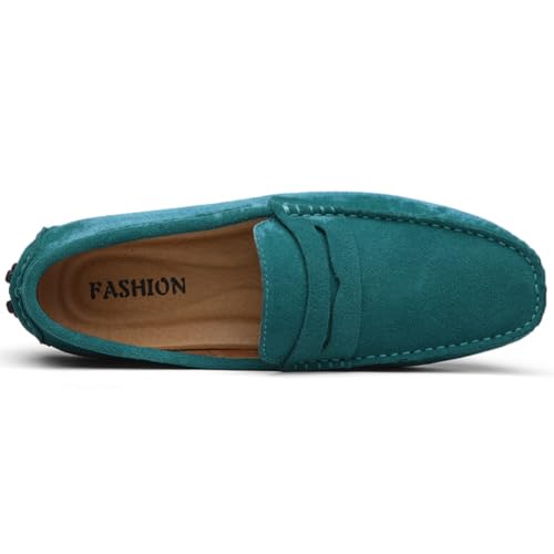 Image of ANUFER Men's Suede Leather Penny Loafers Moccasin Slippers