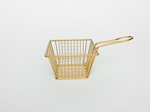 Twenty Four 7, Mini Wire Fry Basket, Gold-Colored Metal, Square Serving Basket with Handle