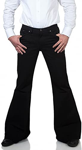 Image of Men's Relaxed Vintage 60s 70s Bell Bottom Stretch Fit Classic Comfort Flared Flares Retro Leg Disco Denim Jeans Pants