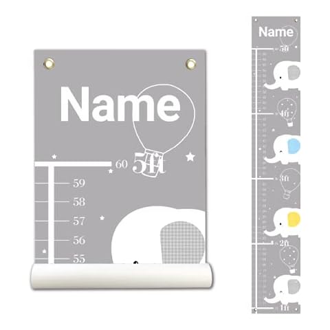 Personalized Kids Canvas Growth Chart, Height Chart, Growth Chart Banner, Elephant Cover