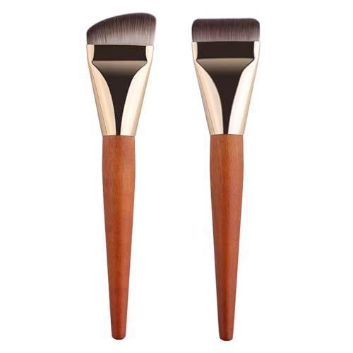 Sarini 2 uds. Brochas de Maquillaje líquidas, Mango de Madera súper Fino, brochas Planas para Base y Polvos líquidos