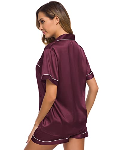 Image of SWOMOG Womens Silk Satin Pajamas Set Short Sleeve Sleepwear Button Down Top and Shorts Loungewear 2 Piece Pjs Set XS-3XL