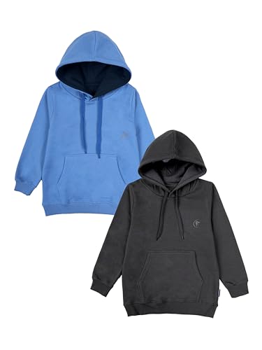 Image of KiddoPanti Unisex Solid Pullover Hooded Fleece Sweatshrit | Cotton Poly Fleece Fabric | Waist Length, Full Sleeve Hoodie | 2 Kangaroo Pockets | Winter Wear for Boys & Girls