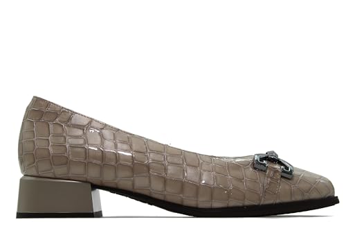 PITILLOS - Scarpa da donna, con tacco largo 3,5 cm, semplice, classico,punta quadrata, effetto coccodrillo per: donna, pietra, 37 EU