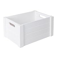 Wickerfield Wooden Crates with Cutout Handles Under Bed Storage Boxes Cube Christmas Eve Large Gift Box Dog Toy Hamper Baskets for Gifts Empty (White, Medium)