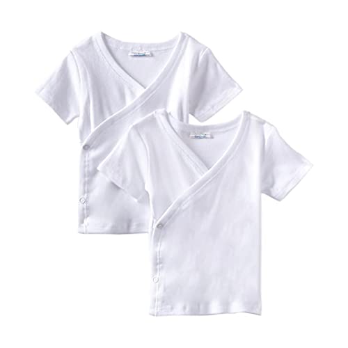 Spasilk Unisex-Baby Newborn Short Sleeve Side Snap Tees, 2 Pack, 3-9 Months - White Snap Tees