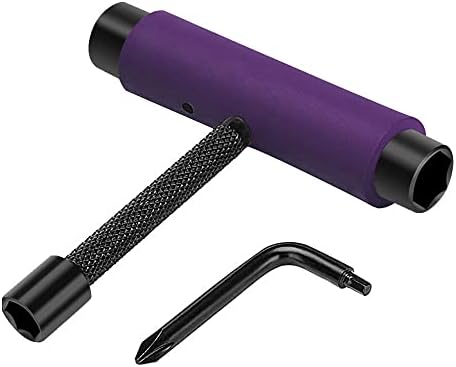 Keecaan All-in-One Skate Tools, T Skateboard Tool and Allen Key with Cross Screwdriver Head, Multi-Function Portable Skateboard T Tool (Purple)