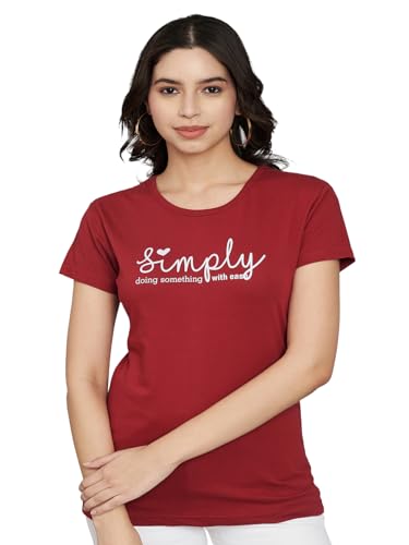 Image of Women Cotton Regular Fit Round Neck T-Shirt (Simply)