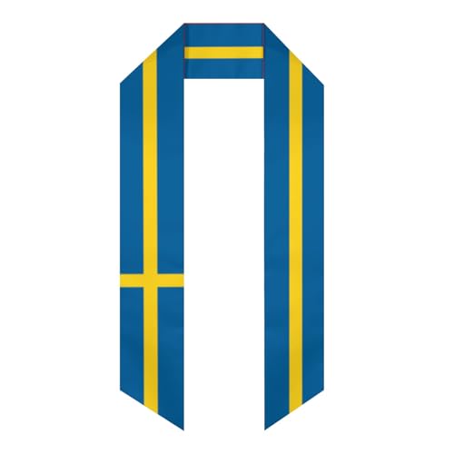 Vintage Sweden Swede Swedish Flag Graduation Stole Shawl Sash for Men Women Unisex Adult Double Sided Lightweight Scarf Class of 2025 Graduate Gift for Study Aboard International Students