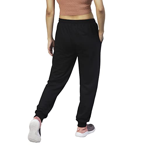 Image of Rigo Regular Fit Terry Joggers for Women | Stretchable Straight Relaxed Fit Track Pants for Women | Stylish Joggers for Women | Lower for Workout, Gym, Sportswear and Casual Wear Black