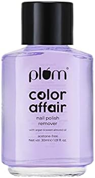 Plum Color Affair Acetone-Free Nail Polish Remover | Nourishing Formula with Sweet Almond & Argan Oil | Vitamin E-Infused | 100% Vegan & Cruelty-Free | Easy & Gentle Removal | 30ml