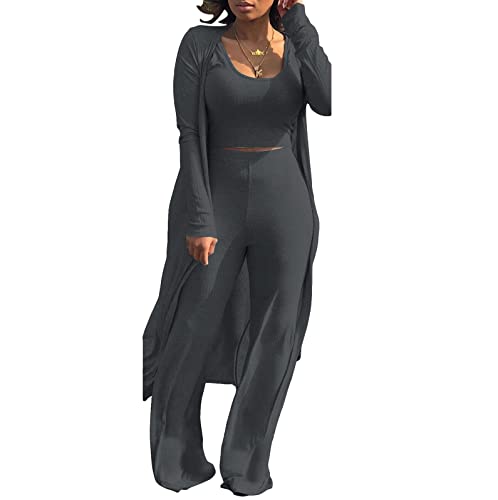Image of Women's 2 Piece Outfits Set Ribbed Short Sleeve Casual Crop Top Wide Leg Pants Suit Set