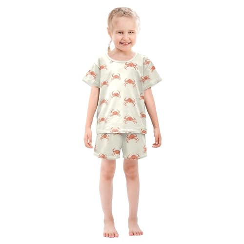 ALAZA Cute Crab Yellow Pajamas Set Short Sleeve Cotton Sleepwear Summer Pjs 2 Piece 5-14Y3