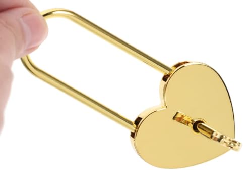 Image of 1 pcs Metal Heart Shaped Polished Padlock with Skeleton Key Replacement Handbag Bag Wedding Bow Lock Jewelry Box Storage Box Lock Diary Book (Long Gold-1 pcs)