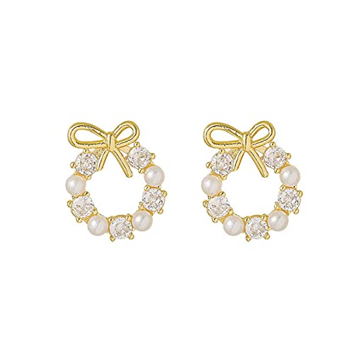 BigBigHundred S925 Argent Aiguille Petit Arc Perle Tempérament Haut Sens Boucles D'oreilles Sauvages Cadeau Saint Valentin Cadeau D'anniversaire - Or Cover