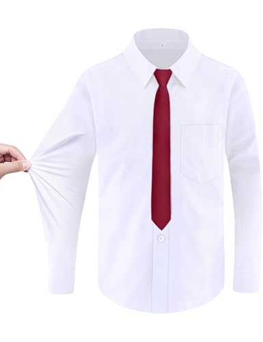 Image of Boys Long Sleeve Button-Down Dress Shirts with Tie: 2 Fabrics (Stretch /Standard) & 2 Fits (Regular /Husky)
