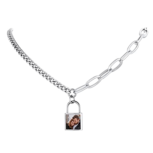 FindChic Handcuff Necklace Padlock Pendant Customized Handcuffs Bracelet Stainless Steel/18K Gold Plated/Black Curb Chain Interlocking 16inch/18inch Friendship Statement Necklace for Girls &