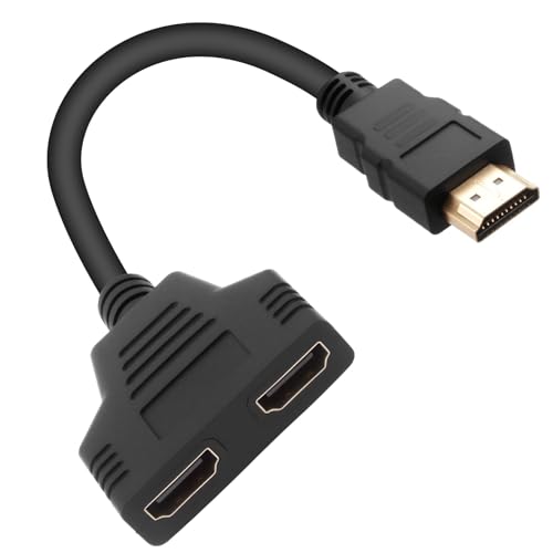 HDMI Splitter Adapter 1 In 2 out Cable, 1080P HDMI Distribución Enchufe a Doble Toma, Cable Doble 30 cm, Convertidor Y para Monitor HDTV Proyector Pantalla LCD(No se Puede Usar simultáneamente)