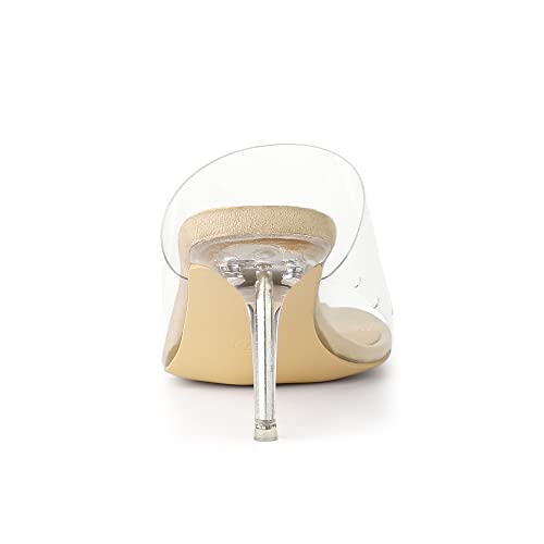 Allegra K Allegra K Women's Clear Strap Open Toe Slip On Stiletto Heel Beige Slide Sandals 6 M US