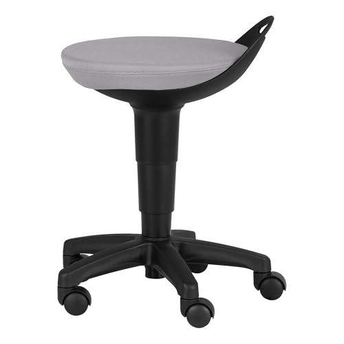 Image of Rolling Adjustable-Height Padded Stool - Light Grey