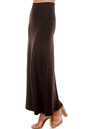 Azules Women's Rayon Span Maxi Skirt - Dark Brown S #TOP4