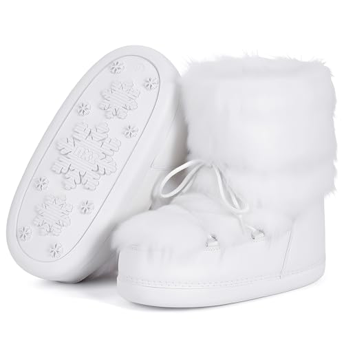 IXU Womens Fuzzy Snow Boots Winter Mid Calf Faux Fur Boots