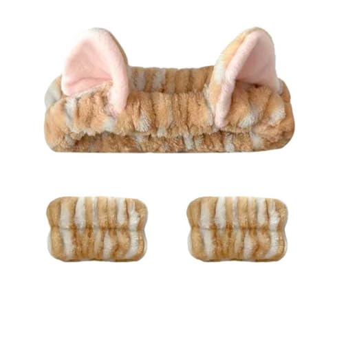 Cute Spa Headband and Wristband Set Kawaii Cat Ear Yellow